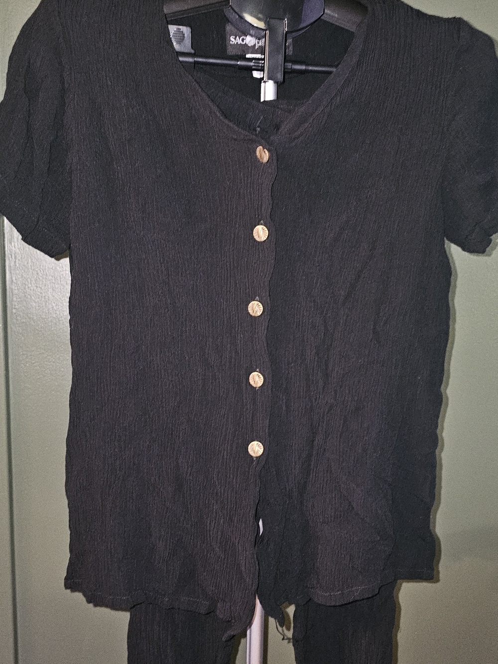 Sag Harbor Retro Textured Short Sleeve Top and Pants Set